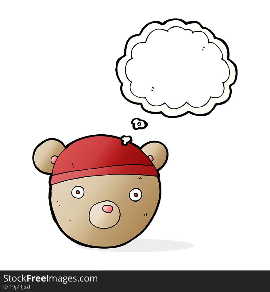 cartoon teddy bear hat with thought bubble