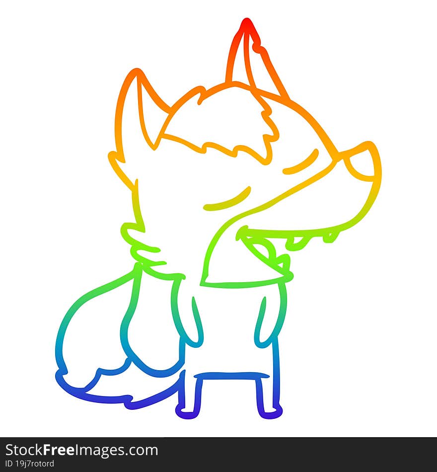 rainbow gradient line drawing of a cartoon wolf laughing