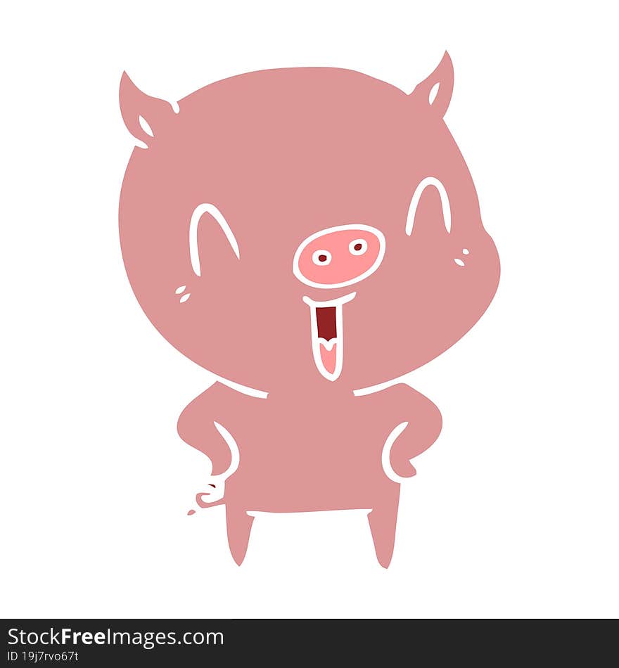 happy flat color style cartoon pig