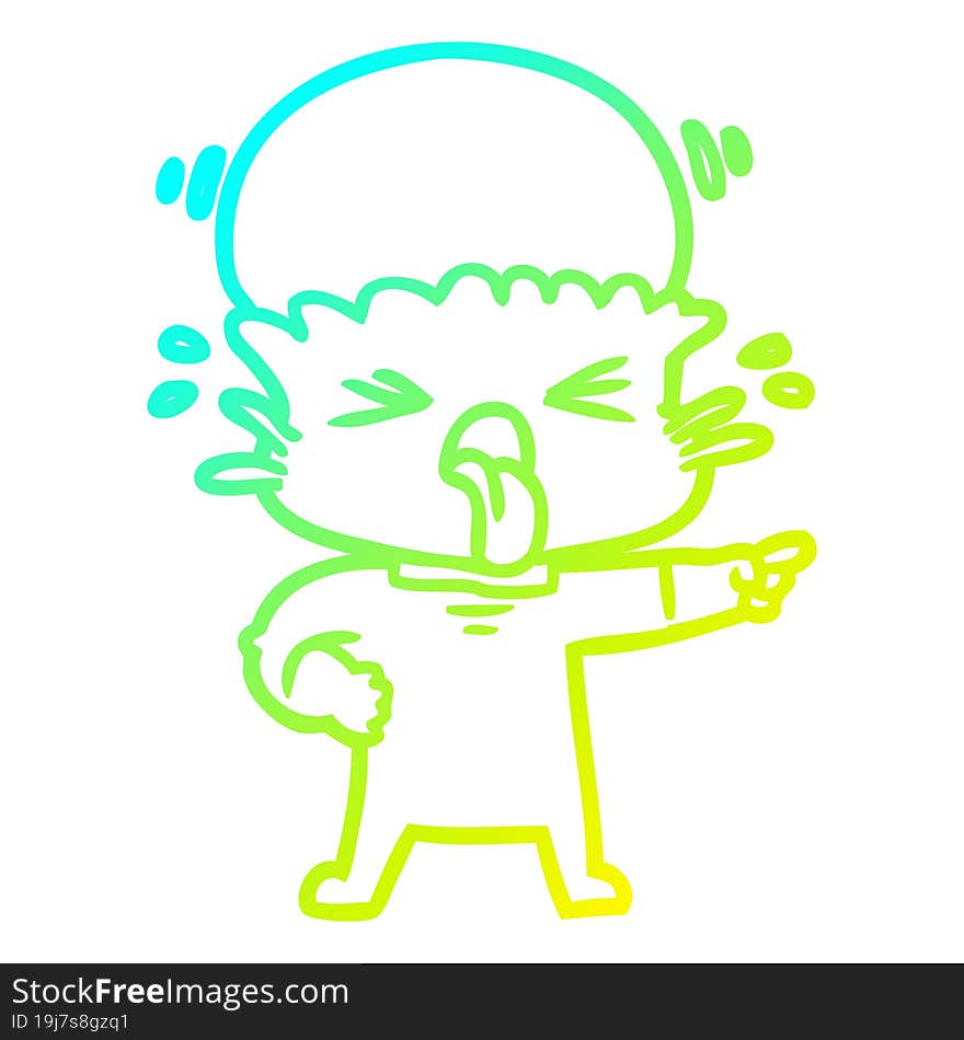 Cold Gradient Line Drawing Disgusted Cartoon Alien