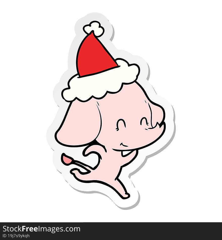 cute sticker cartoon of a elephant wearing santa hat