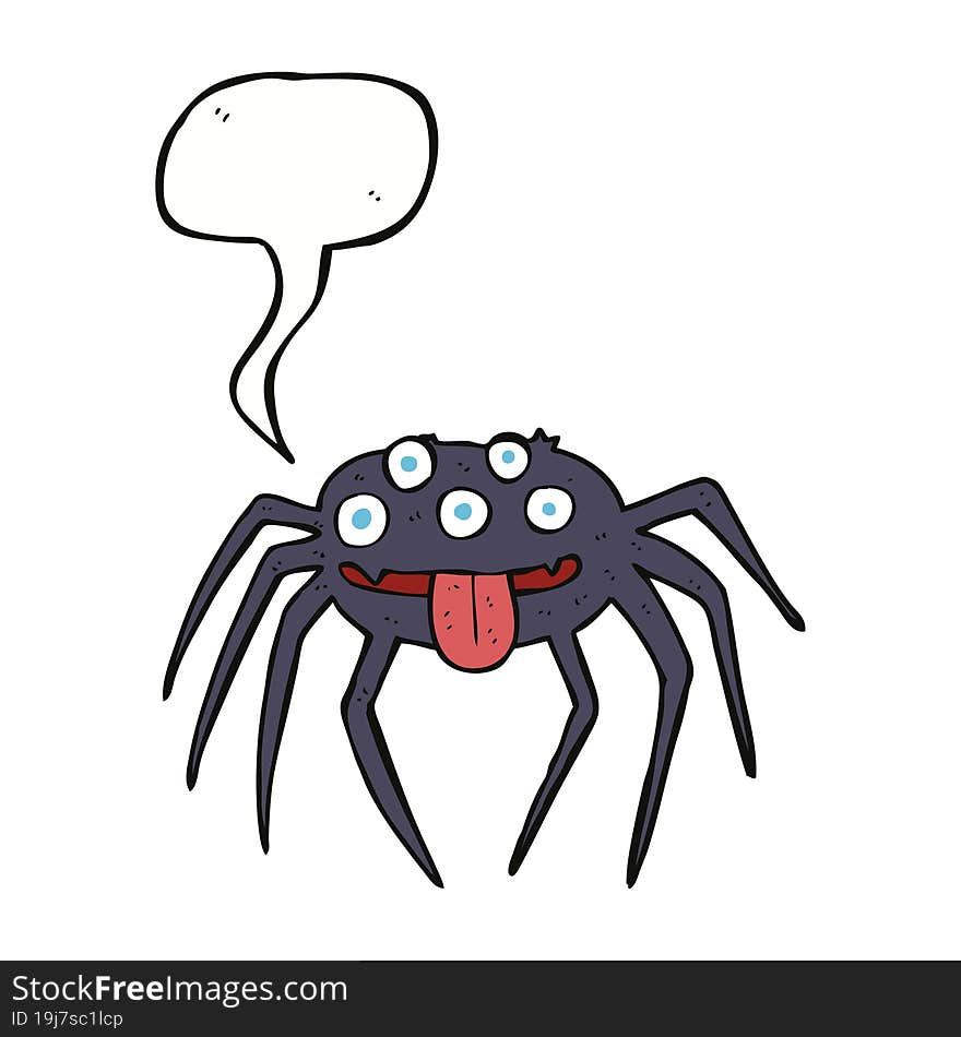 cartoon gross halloween spider with speech bubble