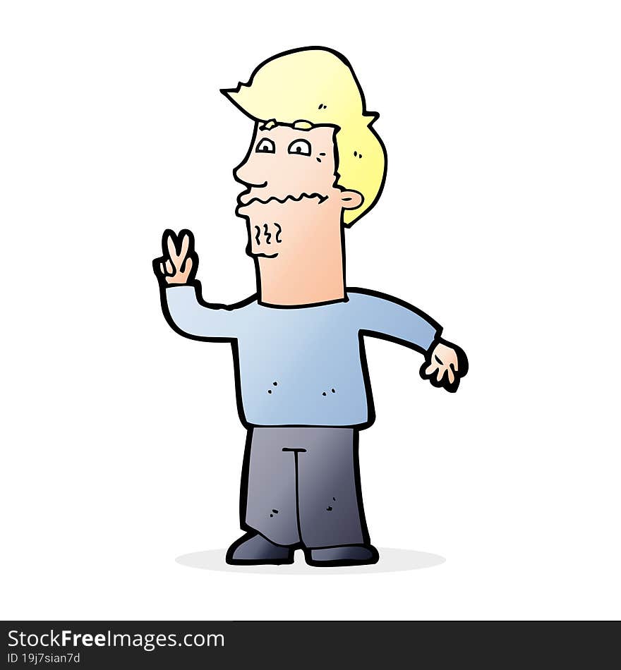 cartoon man giving peace sign