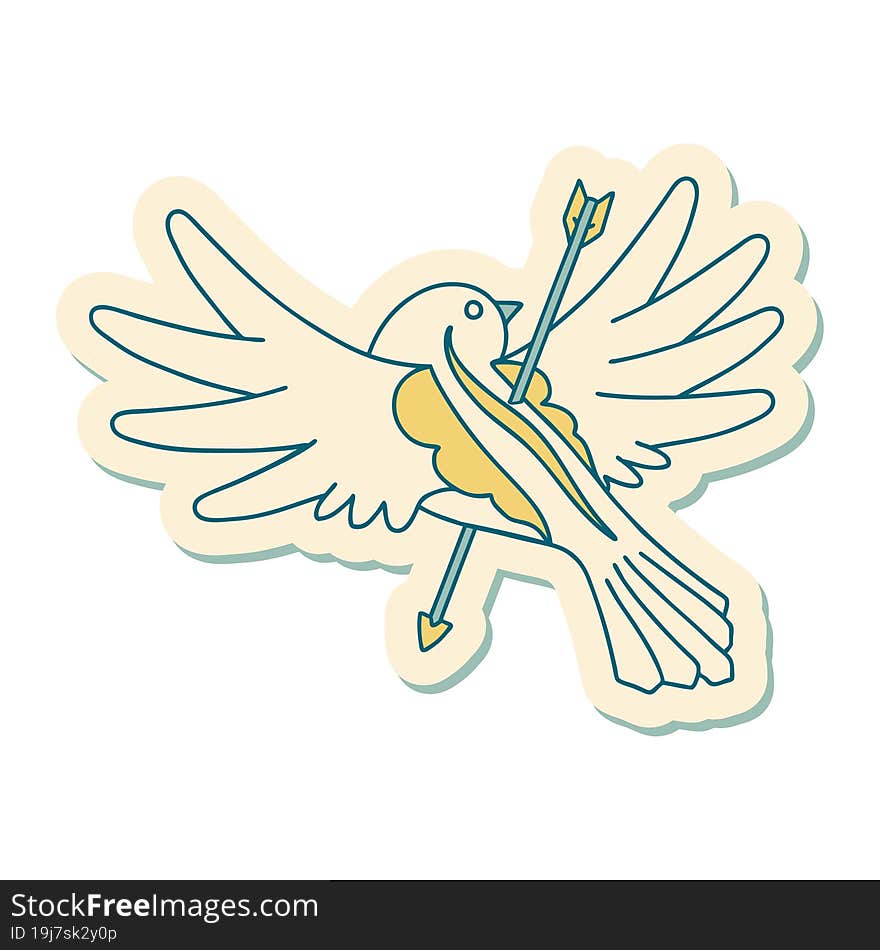 tattoo style sticker of a dove pierced with arrow