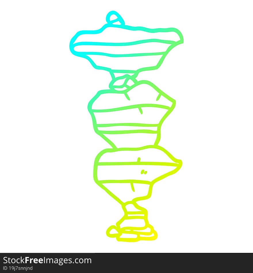 Cold Gradient Line Drawing Cartoon Of Stacked Stones