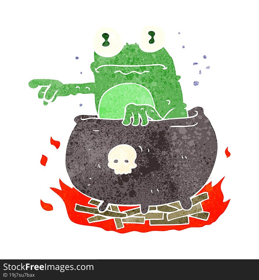 retro cartoon halloween toad in cauldron