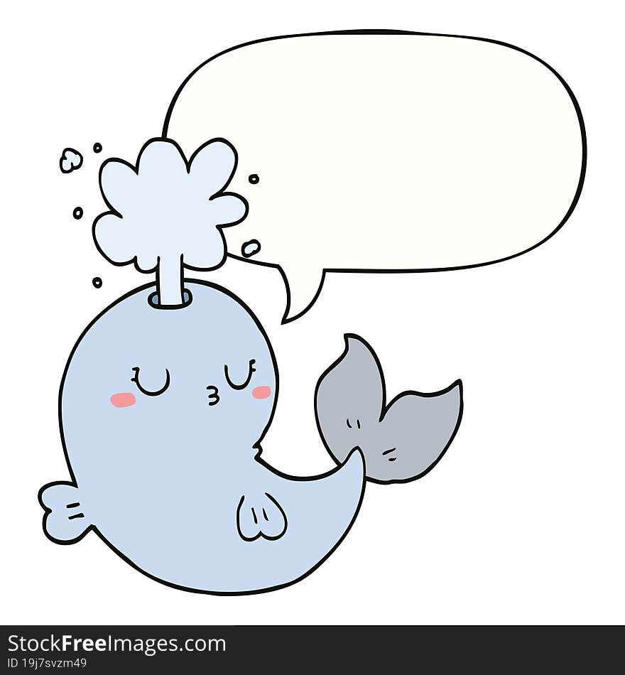 cartoon whale spouting water and speech bubble