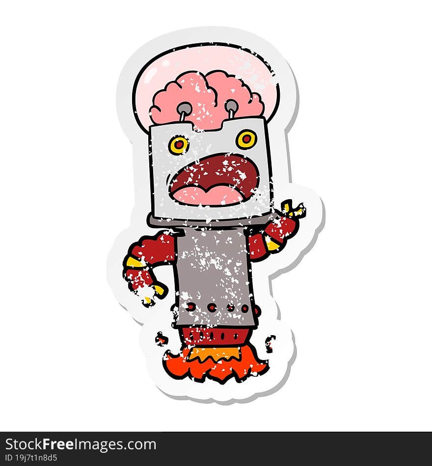 Distressed Sticker Of A Cartoon Robot