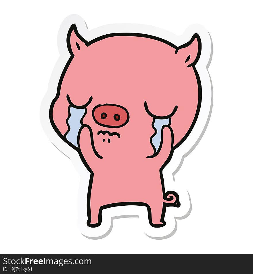 Sticker Of A Cartoon Pig Crying