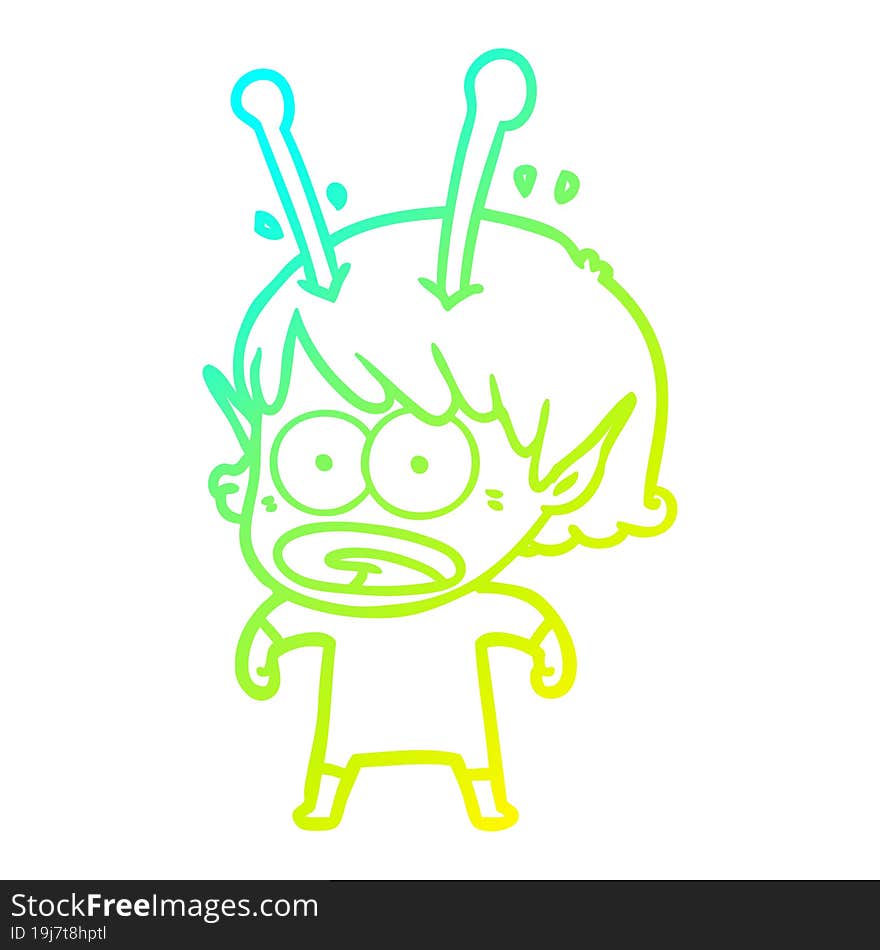 cold gradient line drawing cartoon shocked alien girl