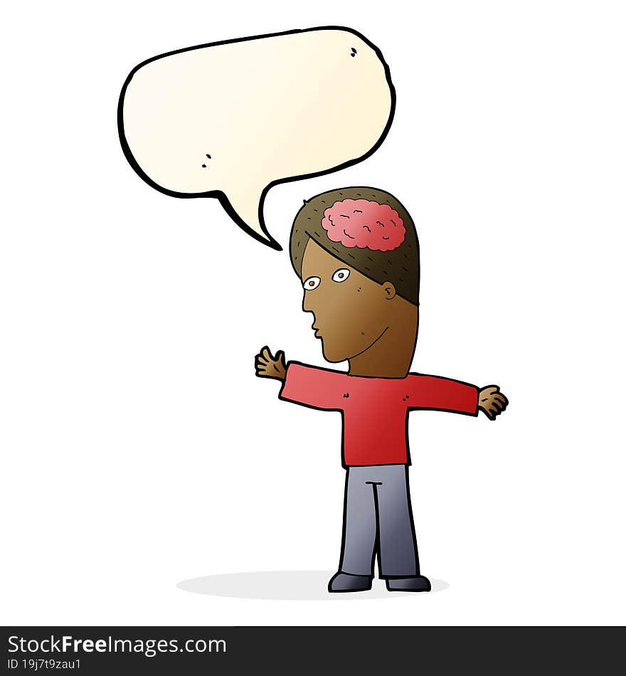 Cartoon Man With Brain With Speech Bubble