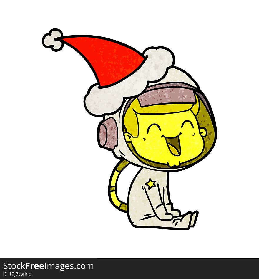 Happy Textured Cartoon Of A Astronaut Wearing Santa Hat