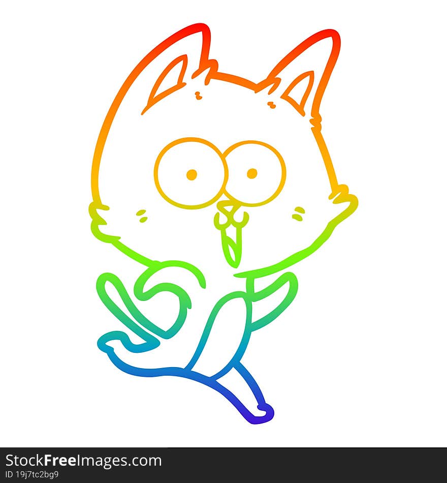 Rainbow Gradient Line Drawing Funny Cartoon Cat