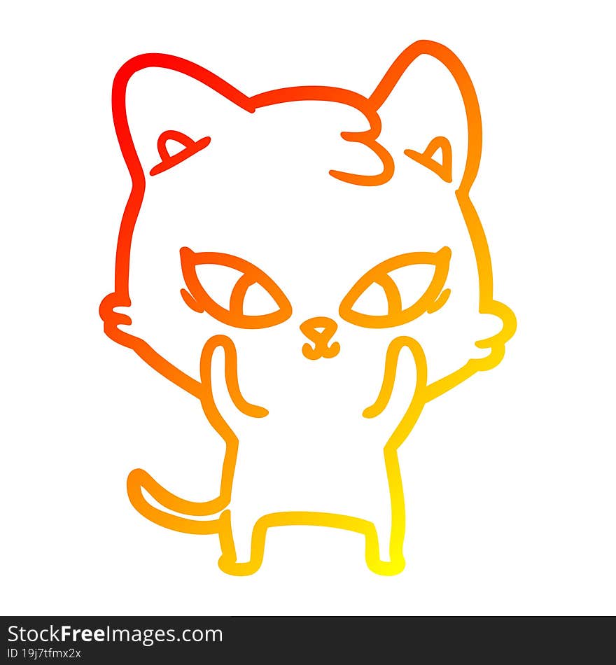 Warm Gradient Line Drawing Cute Cartoon Cat