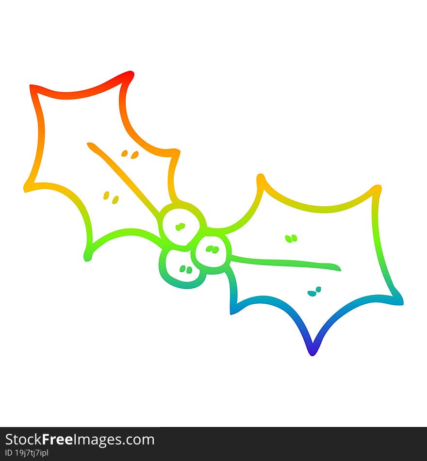 rainbow gradient line drawing cartoon christmas holly