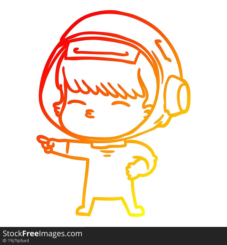 warm gradient line drawing cartoon curious astronaut pointing