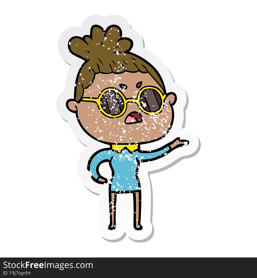 Distressed Sticker Of A Cartoon Annoyed Woman