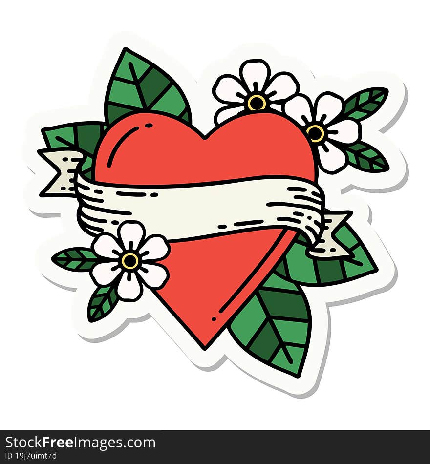 sticker of tattoo in traditional style of a heart and banner. sticker of tattoo in traditional style of a heart and banner