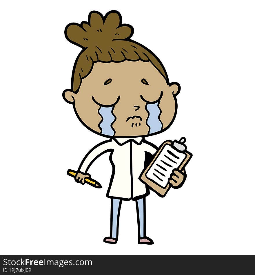 cartoon crying saleswoman. cartoon crying saleswoman