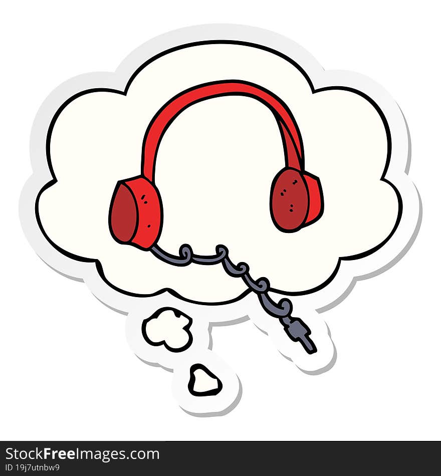 Cartoon Headphones And Thought Bubble As A Printed Sticker