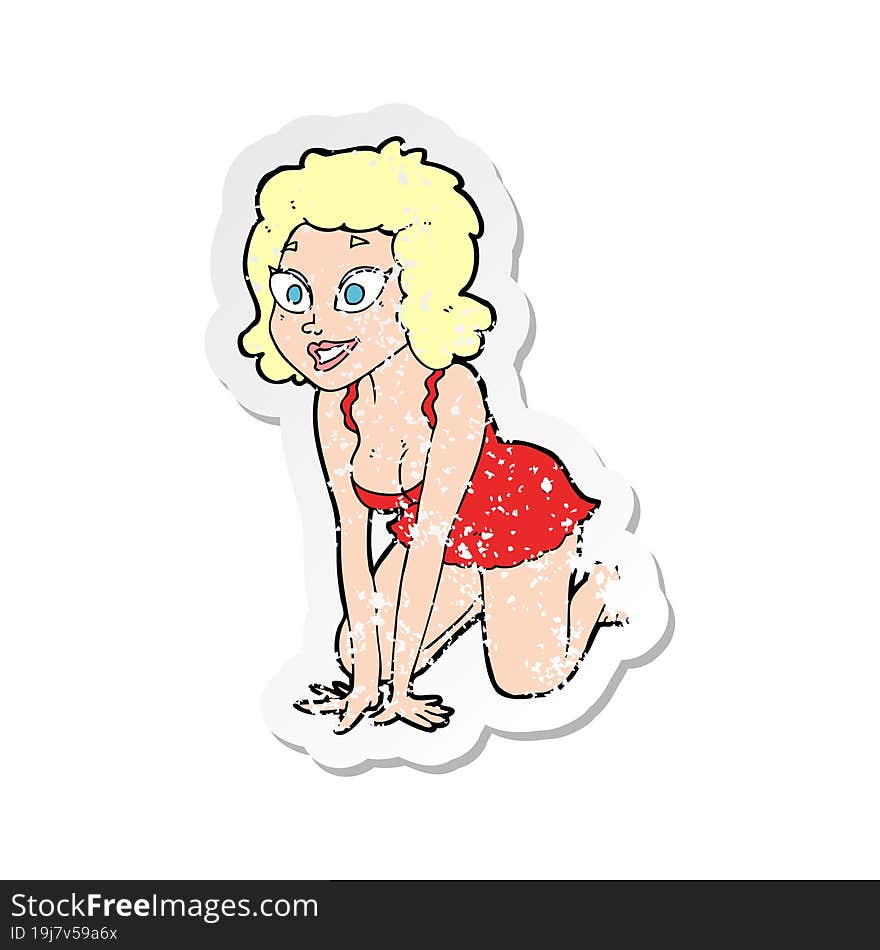 retro distressed sticker of a cartoon funny sexy woman