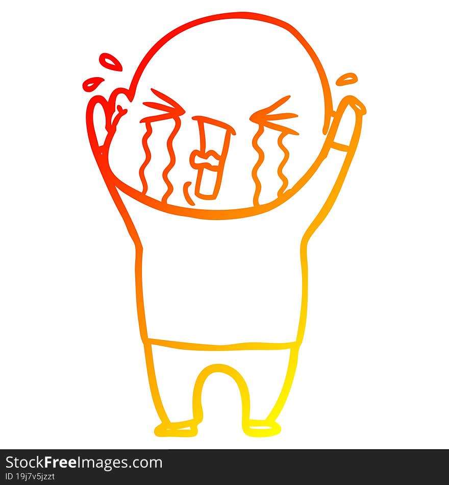 warm gradient line drawing cartoon crying bald man