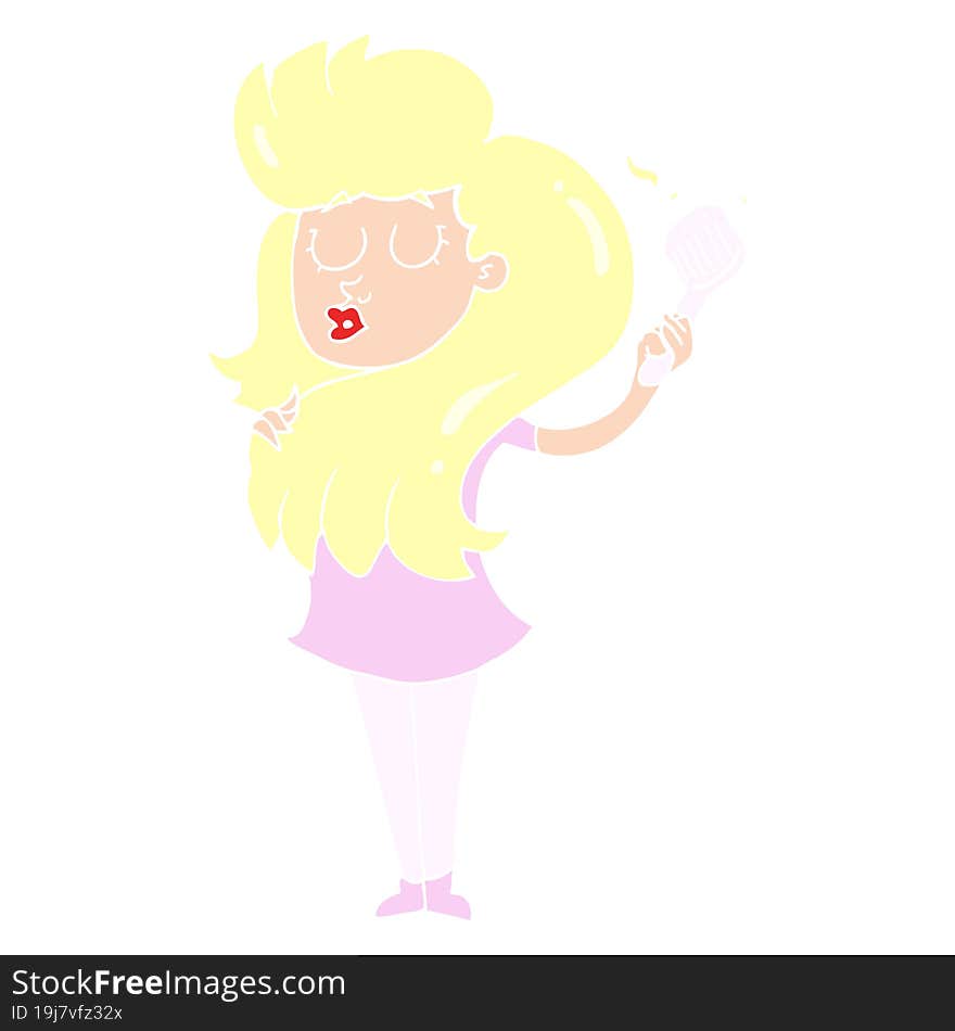 flat color illustration of woman brushing hair. flat color illustration of woman brushing hair