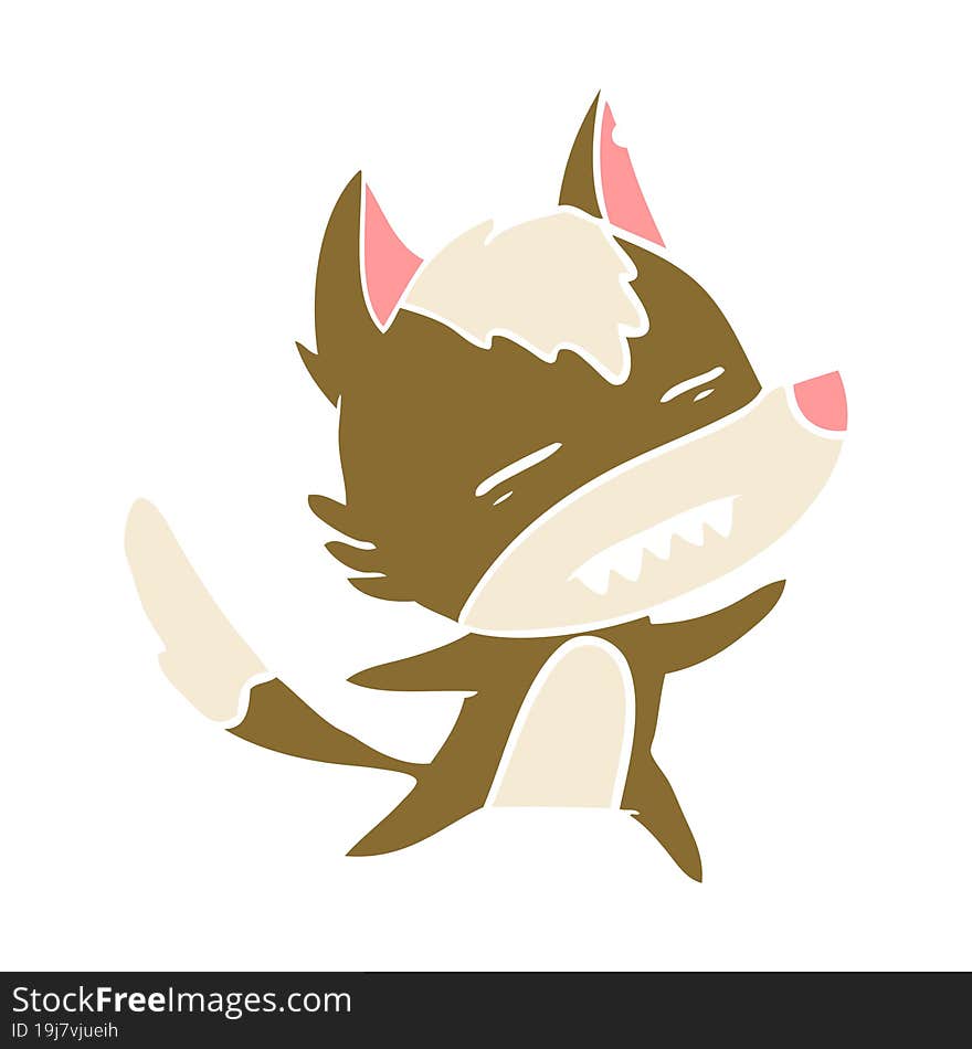 flat color style cartoon wolf showing teeth whilst dancing