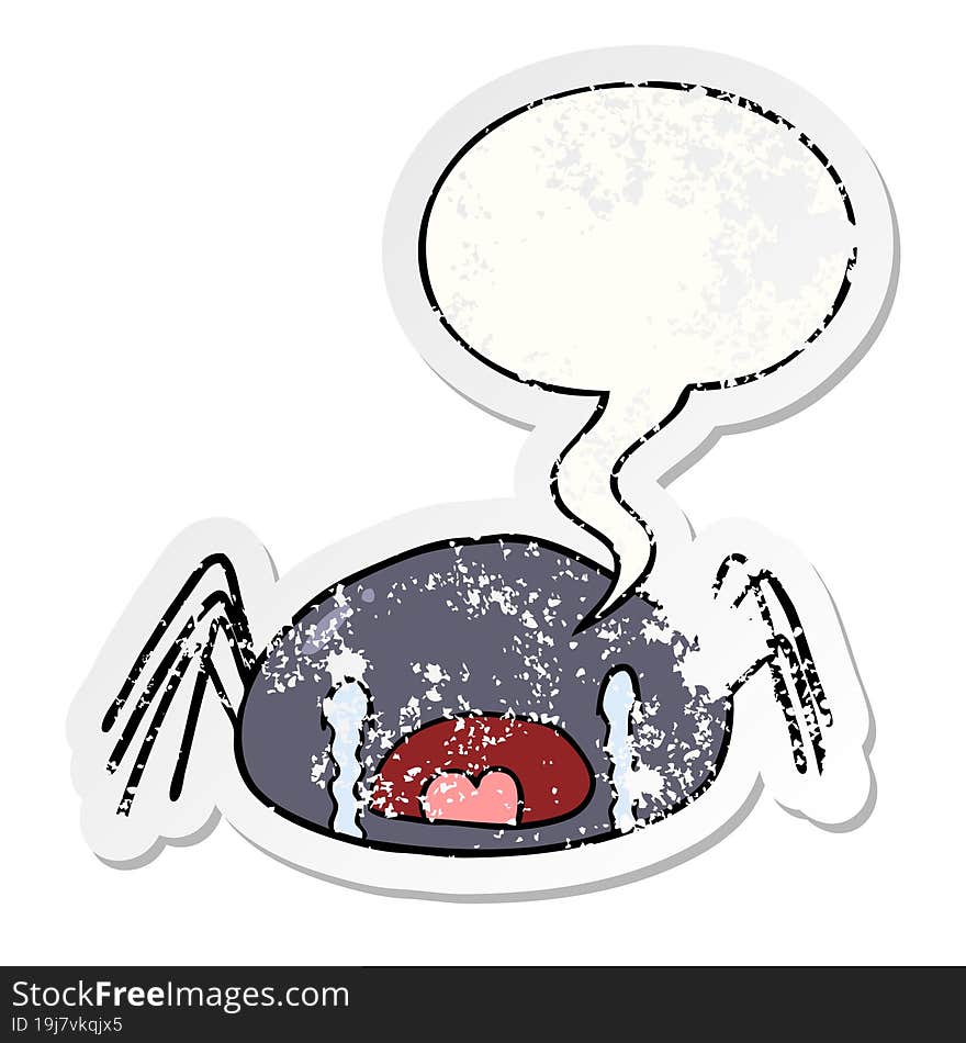 cartoon halloween spider crying and speech bubble distressed sticker