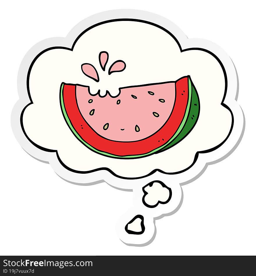 cartoon watermelon and thought bubble as a printed sticker