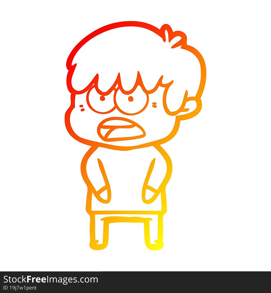 Warm Gradient Line Drawing Worried Cartoon Boy