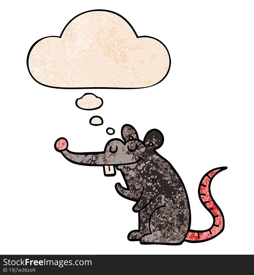 cartoon rat and thought bubble in grunge texture pattern style