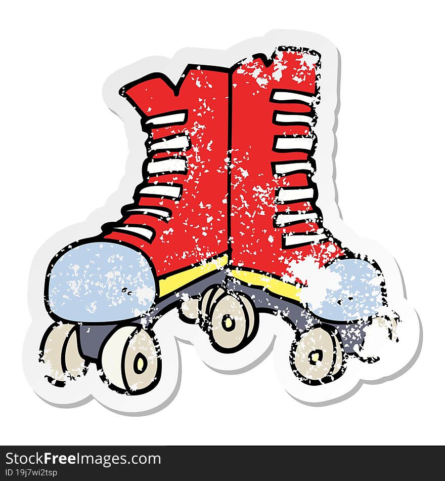 distressed sticker of a cartoon roller boots