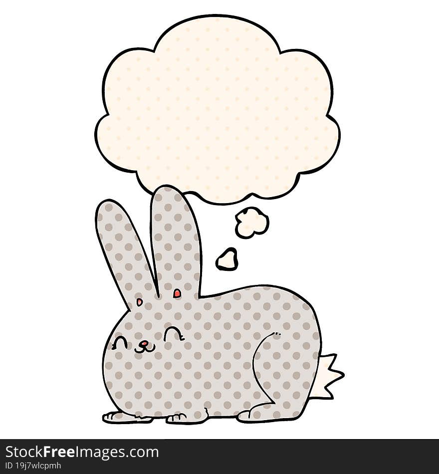 cartoon rabbit with thought bubble in comic book style