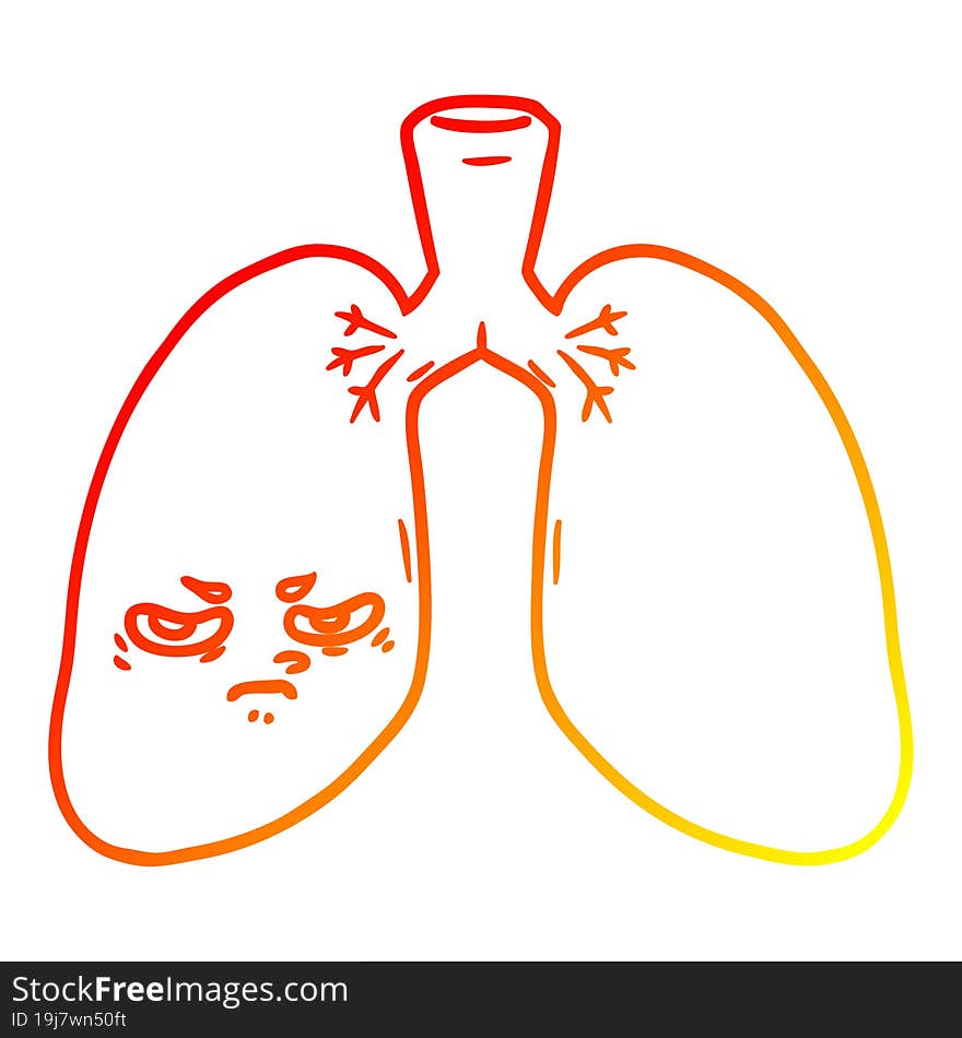 warm gradient line drawing cartoon angry lungs