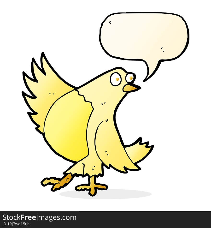 cartoon dancing bird with speech bubble