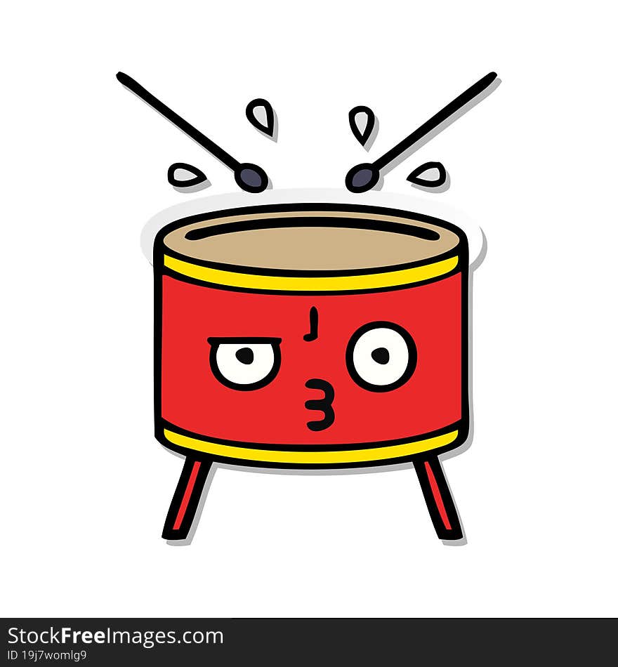 distressed sticker of a cute cartoon drum