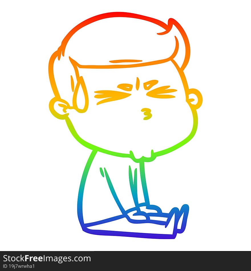 Rainbow Gradient Line Drawing Cartoon Man Sweating