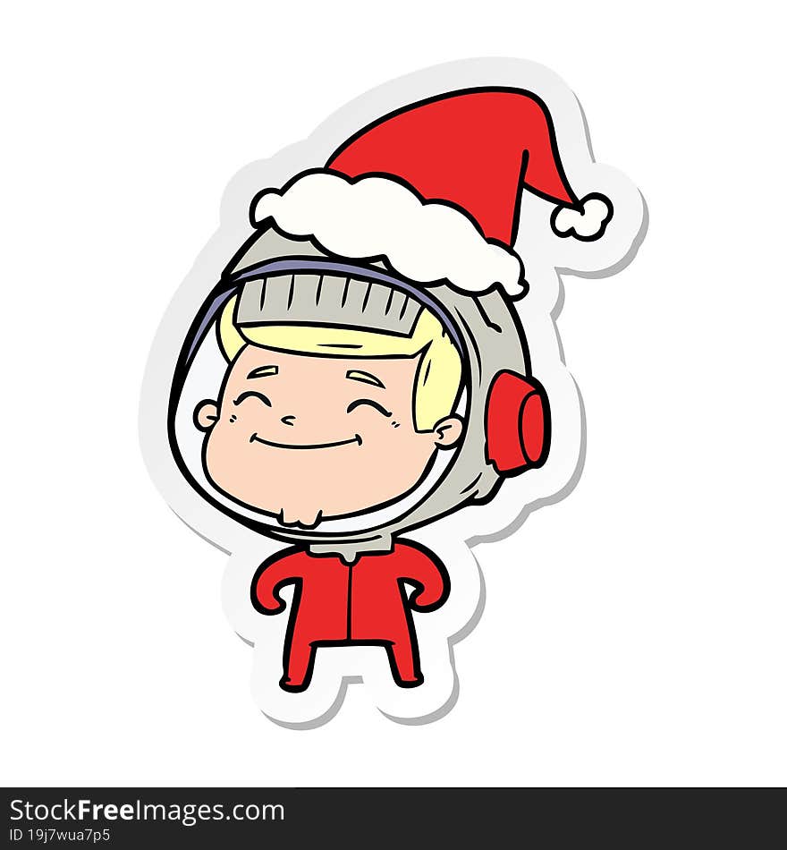 Happy Sticker Cartoon Of A Astronaut Wearing Santa Hat