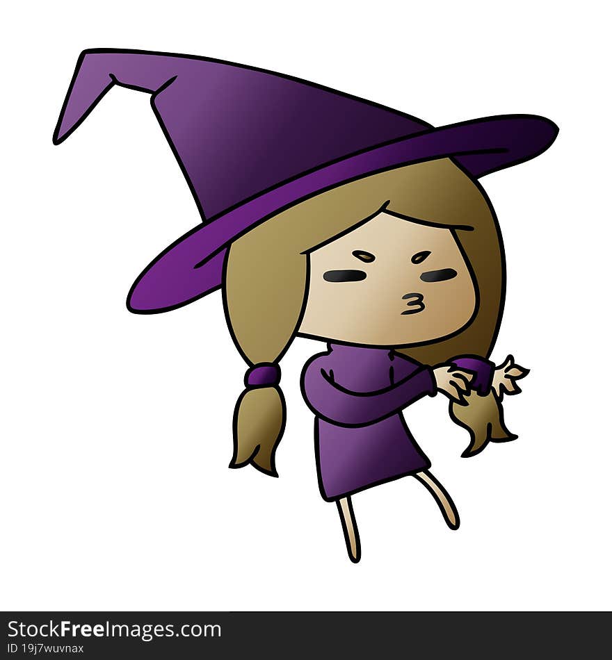 gradient cartoon of a cute witch kawaii girl