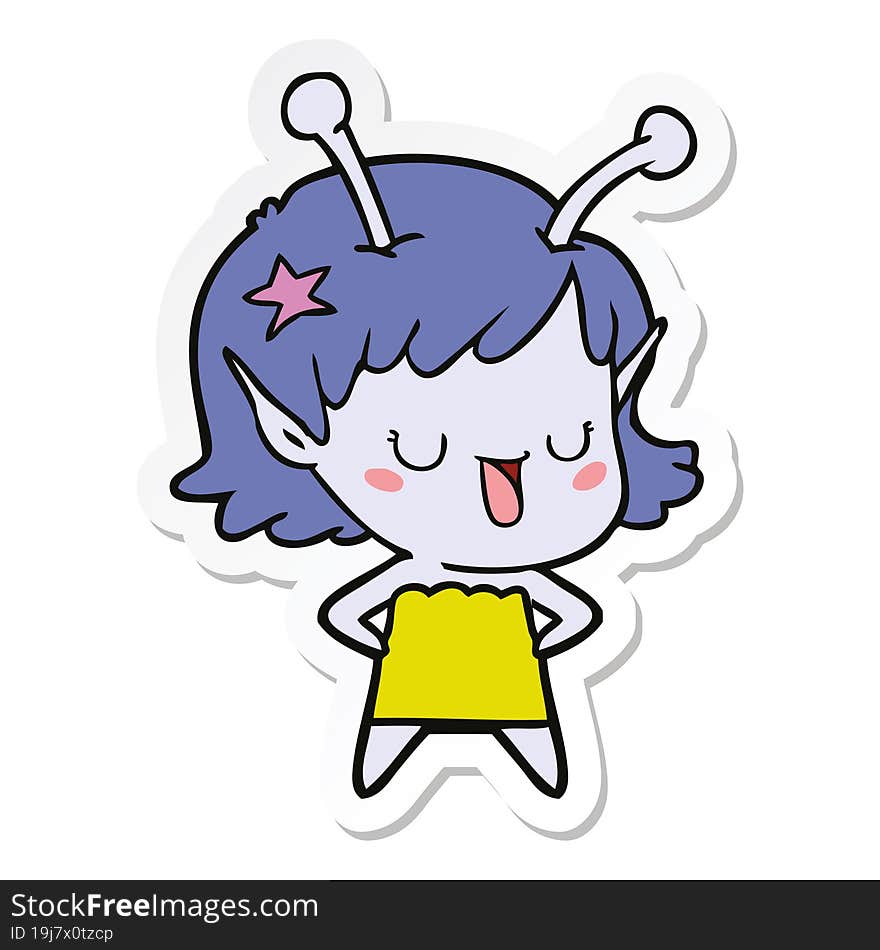 sticker of a happy alien girl cartoon