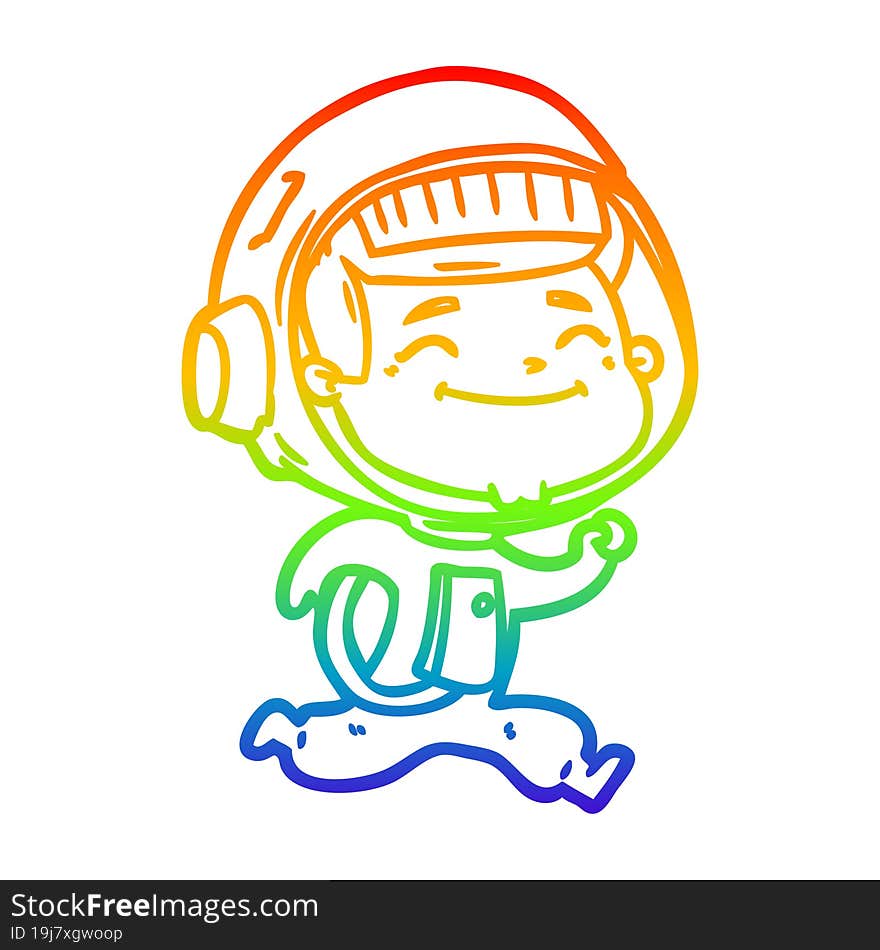 rainbow gradient line drawing of a happy cartoon astronaut