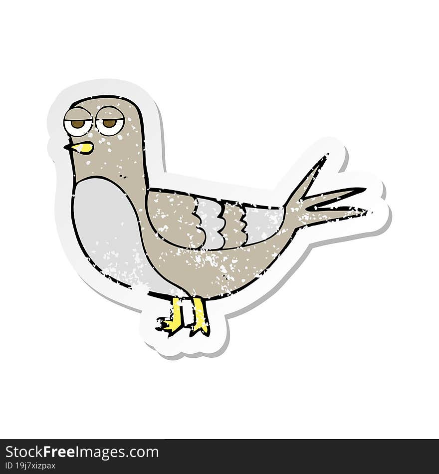 retro distressed sticker of a cartoon pigeon