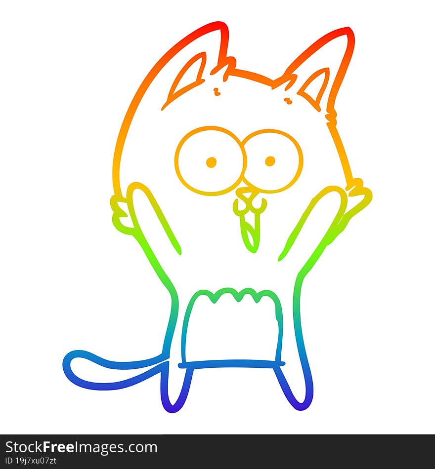 rainbow gradient line drawing funny cartoon cat