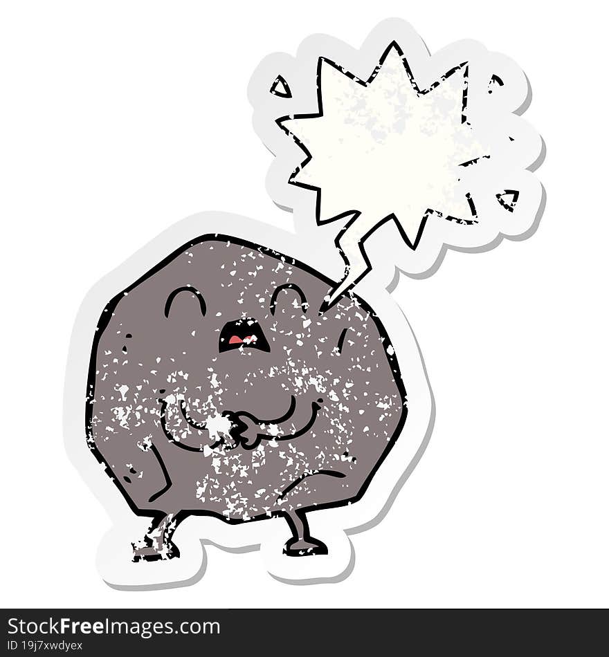 cartoon rock and speech bubble distressed sticker