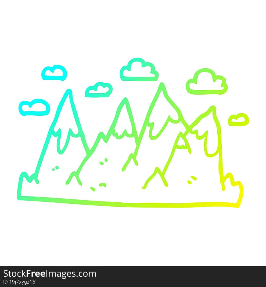 cold gradient line drawing cartoon mountain range