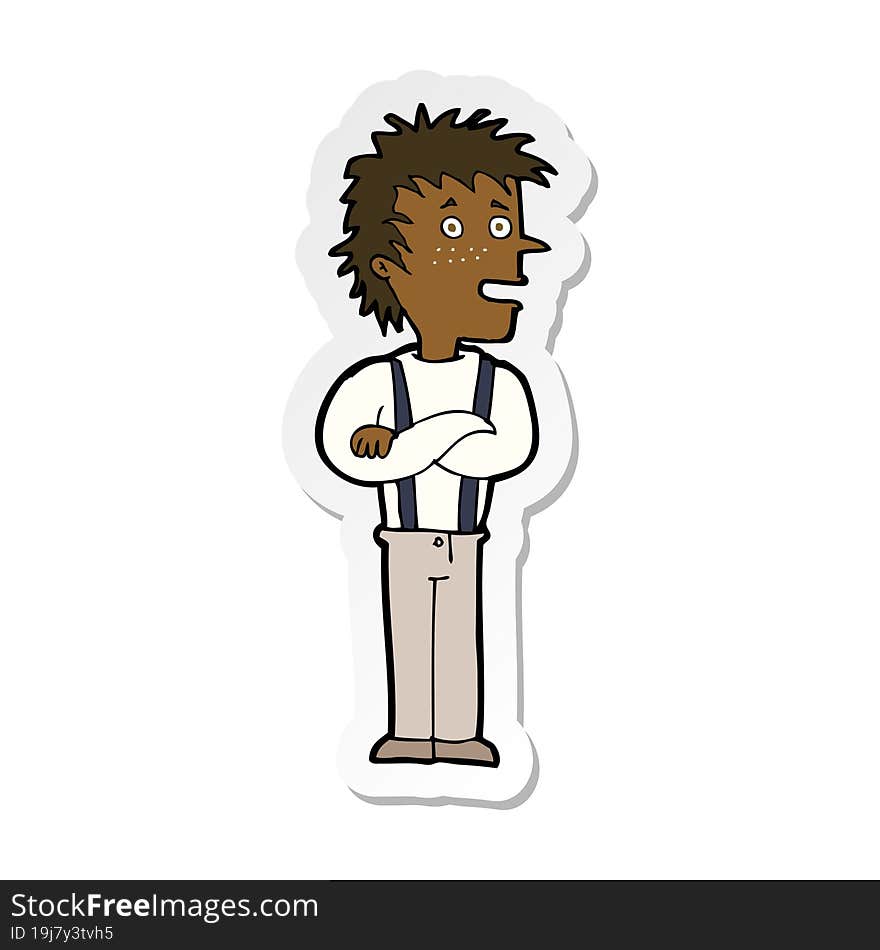 Sticker Of A Cartoon Boy With Folded Arms