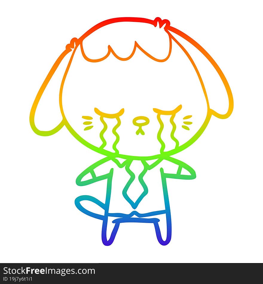 rainbow gradient line drawing cartoon dog crying