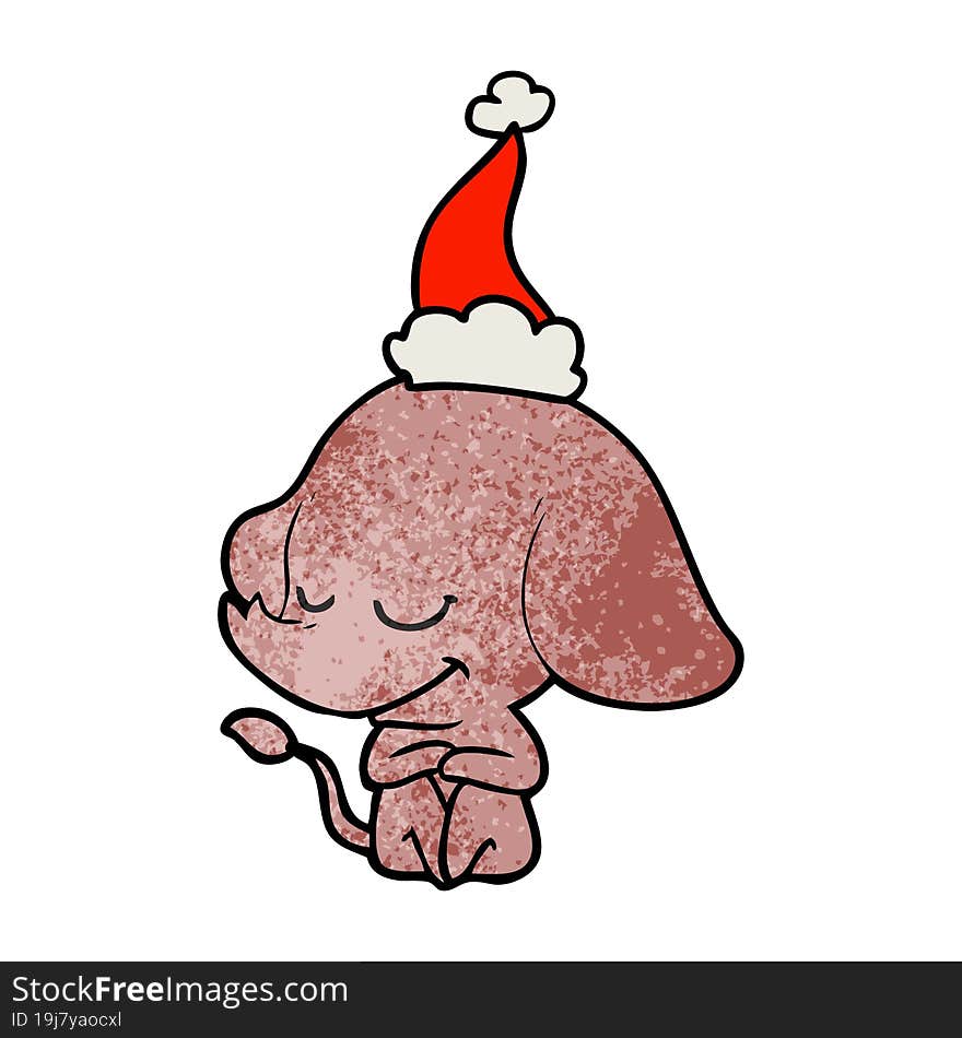 textured cartoon of a smiling elephant wearing santa hat