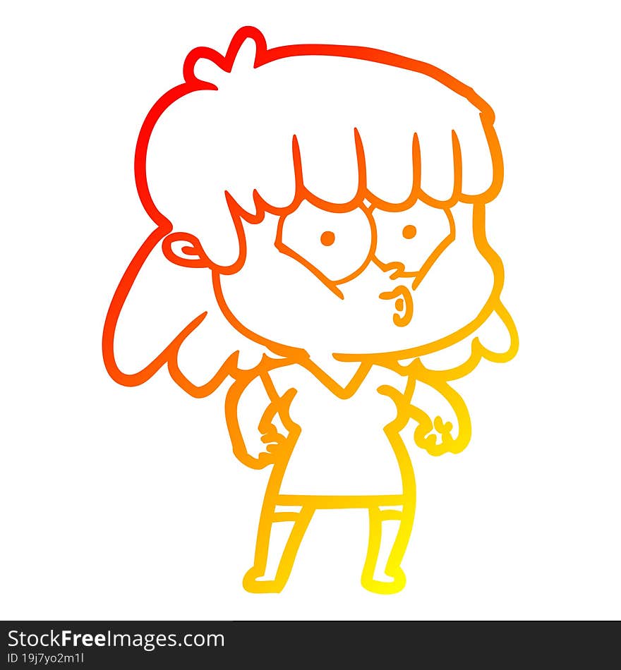 warm gradient line drawing of a cartoon whistling girl